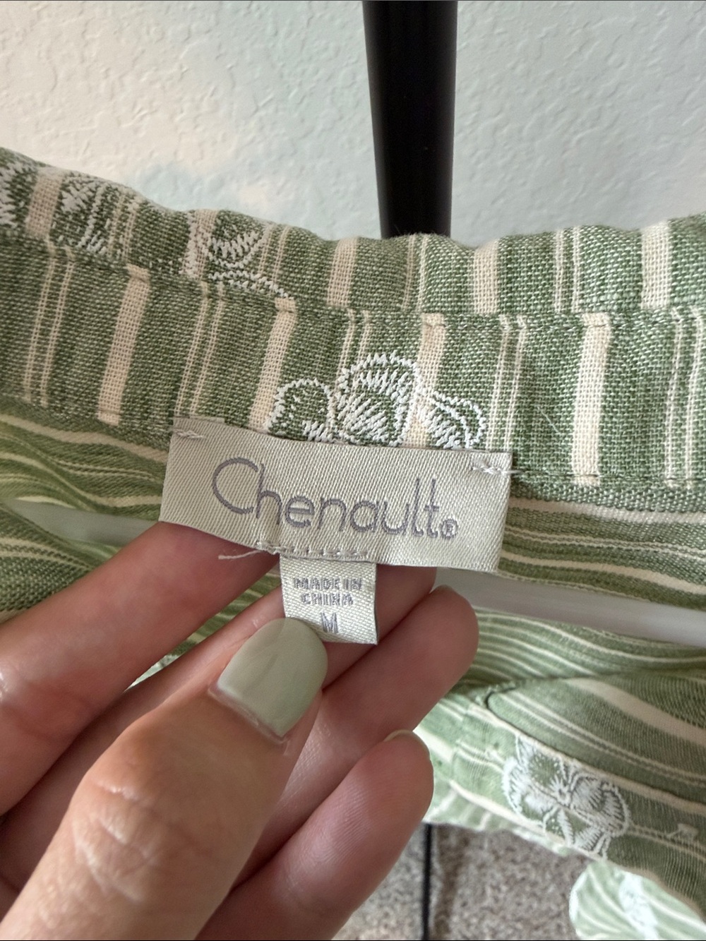 Chenault Green and White Striped Embroidered Button-Up Blouse - Picture 2 of 5
